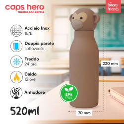 CapsHero Borraccia Termica Bambini 520ml Scimmia Monkey Milo