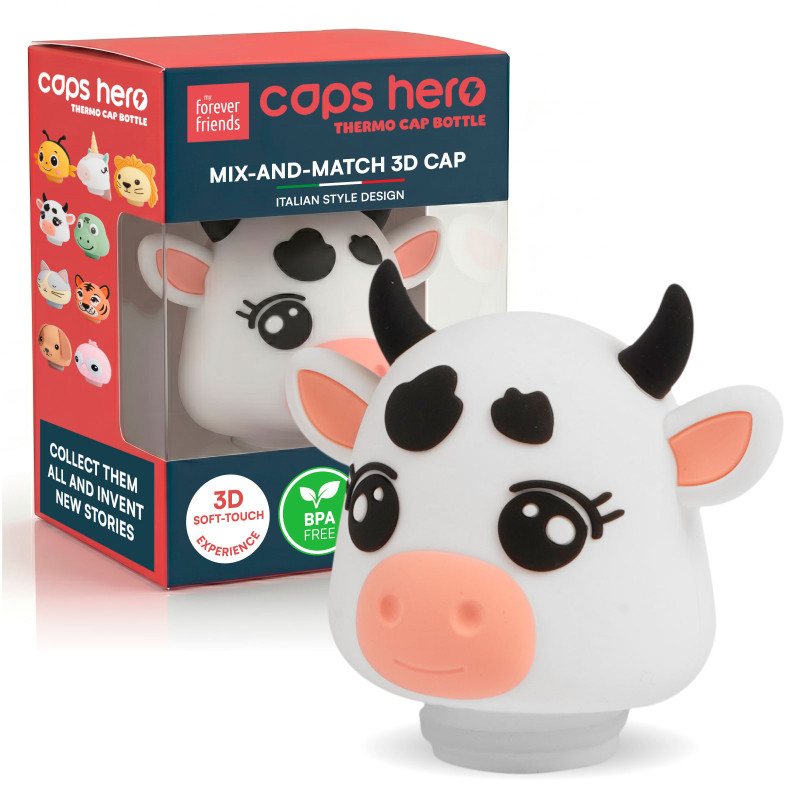 CapsHero Tappo Borraccia Termica Bambini Mucca Cow Cora