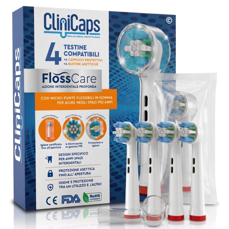 CliniCaps FlossCare Testine Spazzolino Elettrico Azione Smacchiante