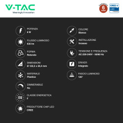 V-Tac VT-61006CCT Mini Pannello LED SMD Rotondo 6W CREE CCT