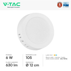 V-Tac VT-60006CCT Mini Pannello LED SMD Rotondo 6W Chip CREE CCT