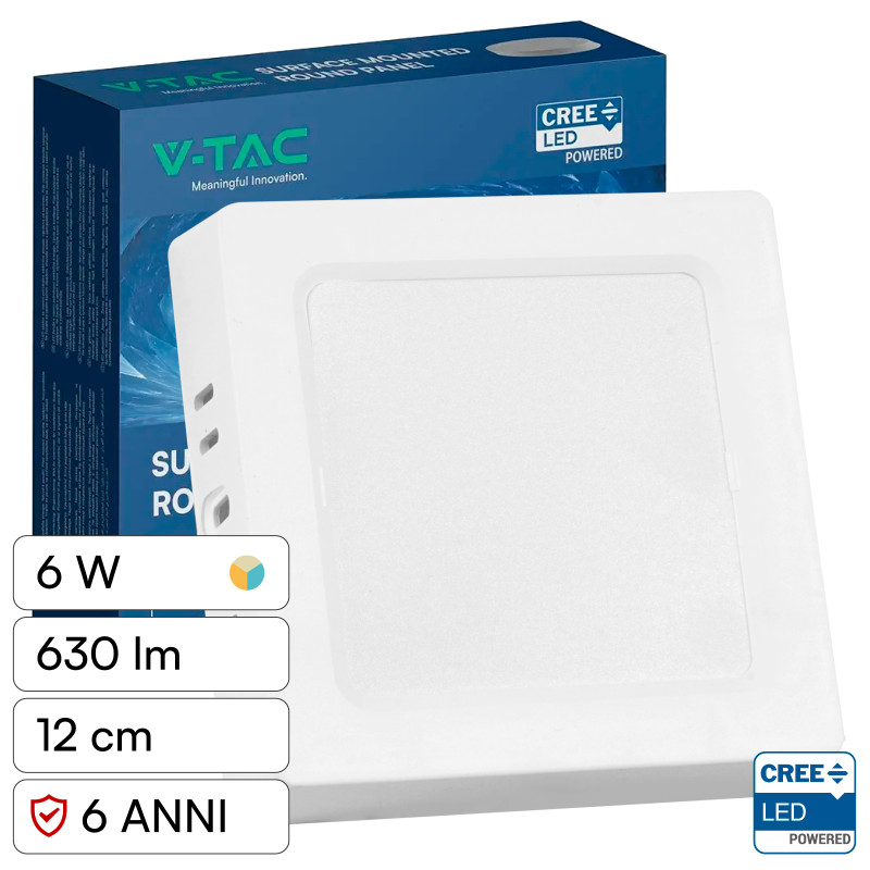 V-Tac VT-60006CCT Mini Pannello LED SMD Quadrato 6W Chip CREE CCT