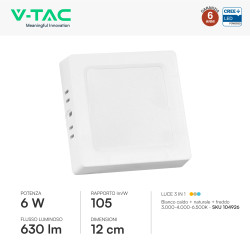 V-Tac VT-60006CCT Mini Pannello LED SMD Quadrato 6W Chip CREE CCT