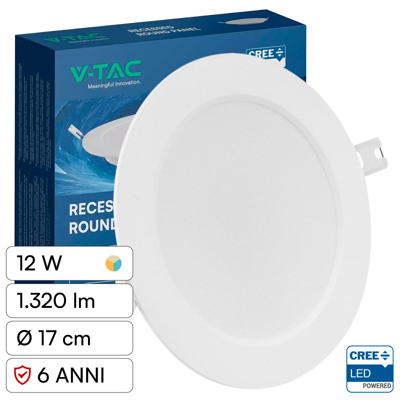 V-Tac VT-61012CCT Mini Pannello LED SMD Rotondo 12W Chip CREE CCT