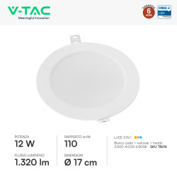 V-Tac VT-61012CCT Mini Pannello LED SMD Rotondo 12W Chip CREE CCT