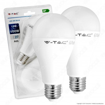 V-Tac VT-211 Duo Pack Confezione 2 Lampadine LED E27 15W Bulb A60 - SKU 7300 / 7301 / 7302