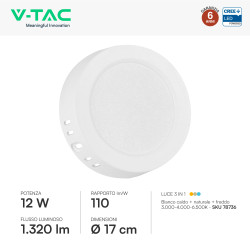 V-Tac VT-61012CCT Mini Pannello LED SMD Rotondo 12W Chip CREE CCT