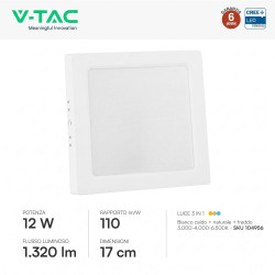 V-Tac VT-61012CCT Mini Pannello LED SMD Quadrato 12W Chip CREE CCT