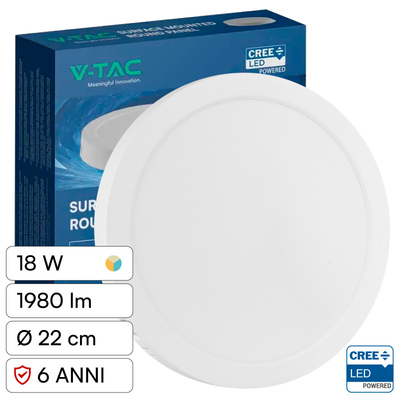 V-Tac VT-61018CCT Mini Pannello LED SMD Rotondo 18W Chip CREE CCT