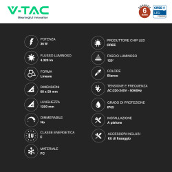 V-Tac Plafoniera Tubo LED Linkabile 36W 120cm SMD CREE IP65