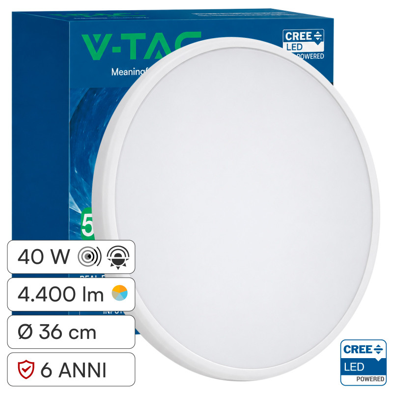V-Tac VT-8179 Plafoniera LED Rotonda 40W SMD Chip CREE CCT 5in1 IP65