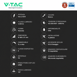 V-Tac VT-8179 Plafoniera LED Rotonda 40W SMD Chip CREE CCT 5in1 IP65