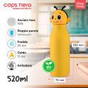 Immagine 2 - Borraccia Termica per Bambini Acciaio Inox 18/8 CapsHero Senza BPA 520ml Antiodore Caldo 12h Freddo 24h Fantasia Ape Bee Bea