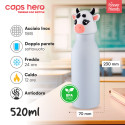 Immagine 2 - Borraccia Termica per Bambini Acciaio Inox 18/8 CapsHero Senza BPA 520ml Antiodore Caldo 12h Freddo 24h Fantasia Mucca Cow Cora