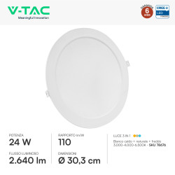 V-Tac VT-61024CCT Mini Pannello LED SMD Rotondo 24W Chip CREE CCT