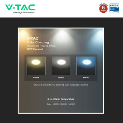 V-Tac VT-61024CCT Mini Pannello LED SMD Rotondo 24W Chip CREE CCT