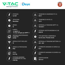 V-Tac Inverter Monofase Ibrido On-Grid / Off-Grid 6kW IP65