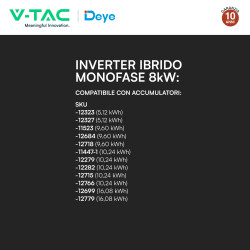 V-Tac Inverter Monofase Ibrido On-Grid / Off-Grid 8kW IP65