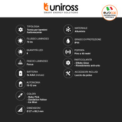 Uniross Torcia LED per Bambini Glow in the Dark Anti-Urto con Laccio