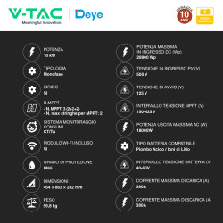 V-Tac Deye Inverter Monofase Ibrido On-Grid / Off-Grid 18kW IP65