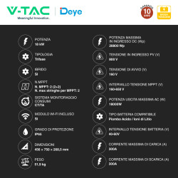 V-Tac Deye Inverter Trifase On-Grid / Off-Grid 18kW IP65