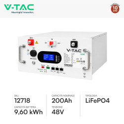 V-Tac VT-91600 Batteria BMS Rack LiFePO4 9,6kWh Garanzia 10 Anni