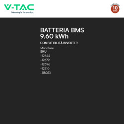 V-Tac VT-91600 Batteria BMS Rack LiFePO4 9,6kWh Garanzia 10 Anni