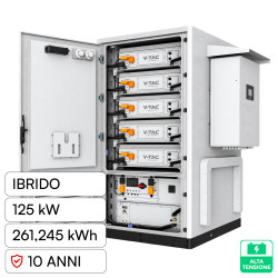 V-Tac Deye Armadio Rack 5 Accumulatori BMS LiFePO4 261 kWh + Inverter