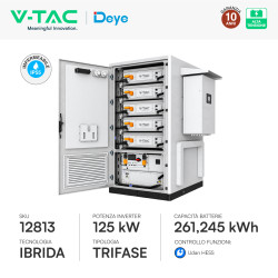 V-Tac Deye Armadio Rack 5 Accumulatori BMS LiFePO4 261 kWh + Inverter