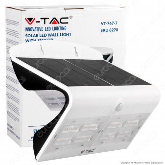 V-Tac VT-767-7 Lampada da Muro LED 7W con Pannello Solare e Sensore Colore Bianco - SKU 8278