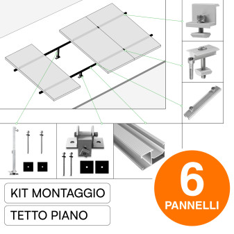 Kit Struttura per Montaggio 6 Pannelli Solari su Tetto Piano