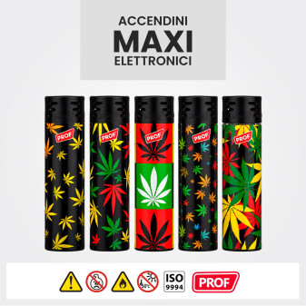 Prof Jet Flame Accendino Elettronico Rasta Leaves 25 Accendini