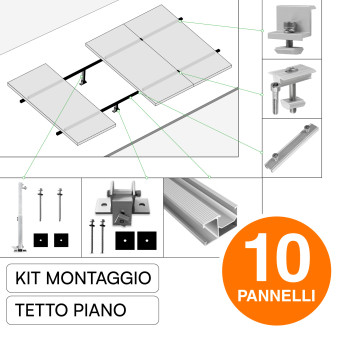 Kit Struttura per Montaggio 10 Pannelli Solari su Tetto Piano
