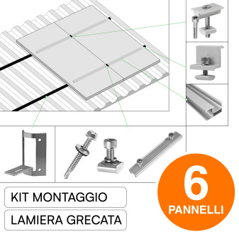 Kit Struttura per Montaggio 6 Pannelli Solari su Lamiera Grecata