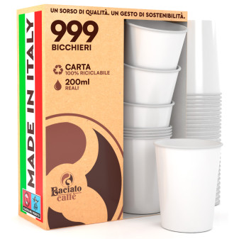 999 Bicchieri in Carta Biodegradabile Bianca da 200ml
