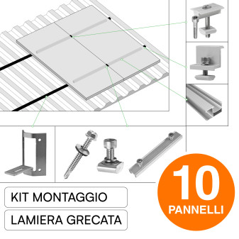 Kit Struttura per Montaggio 10 Pannelli Solari su Lamiera Grecata