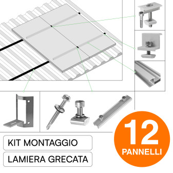 Kit Struttura per Montaggio 12 Pannelli Solari su Lamiera Grecata