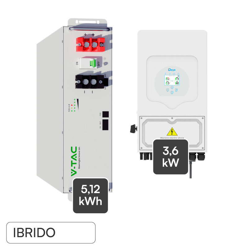 Kit Inverter 3,6kW Monofase LCD CEI 0-21 + Batteria LiFePO4 5.12kWh