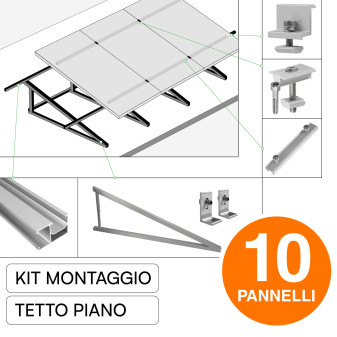 Kit Struttura Montaggio di 10 Pannelli Solari su Tetto Piano