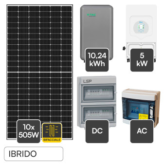 10 Pannelli Solari 505W + Inverter 5kW + Batteria V-Tac