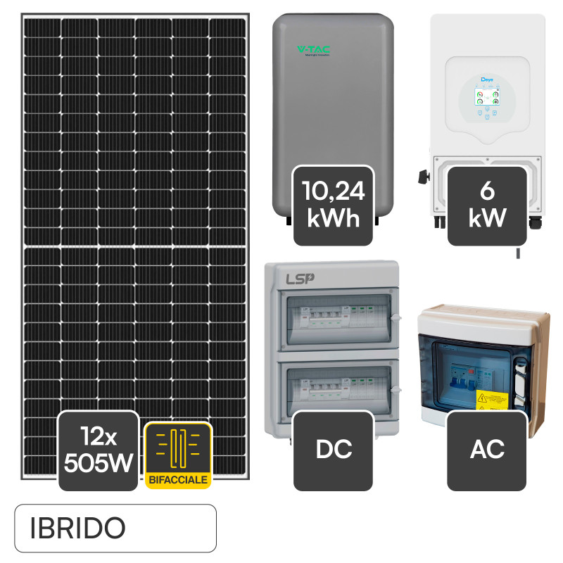 Set 12 Pannelli Solari + Inverter 6kW  + Batteria V-Tac