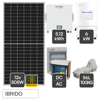 Set 12 Pannelli 505W + Inverter 6kW + Batteria + Zavorre + DC/AC