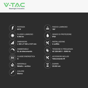 V-Tac VT-84040 Plafoniera LED a Superficie 80W SMD CCT