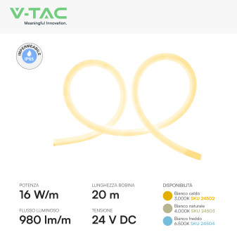 V-Tac VT-565 Neon Flex LED 16W/m SMD Monocolore 24V da 20 metri