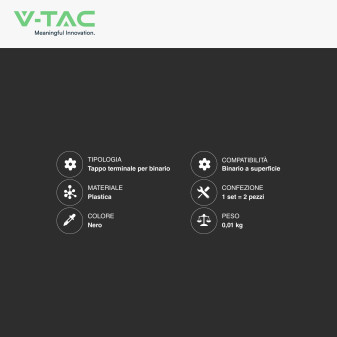 V-Tac Tappo Terminale per Binario a Superficie in Plastica Colore Nero