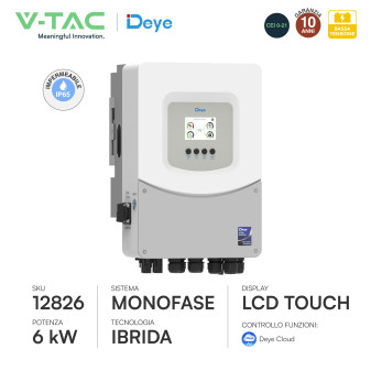 V-Tac Deye Inverter Monofase Ibrido On-Grid / Off-Grid 6kW IP65