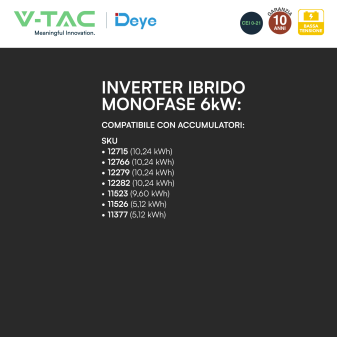 V-Tac Deye Inverter Monofase Ibrido On-Grid / Off-Grid 6kW IP65