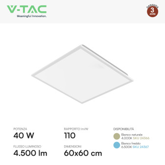 V-Tac VT-61043 10 Pannelli LED Quadrati 60x60 20W SMD a Incasso