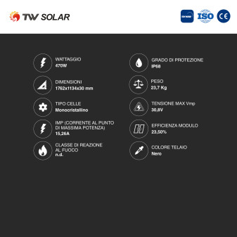 TW Solar Pannelli Solari Fotovoltaici 470W TIER 1 TOPCon IP68
