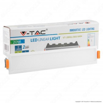 V-Tac VT-20001 Pannello LED Lineare 20W SMD da Incasso con Driver -